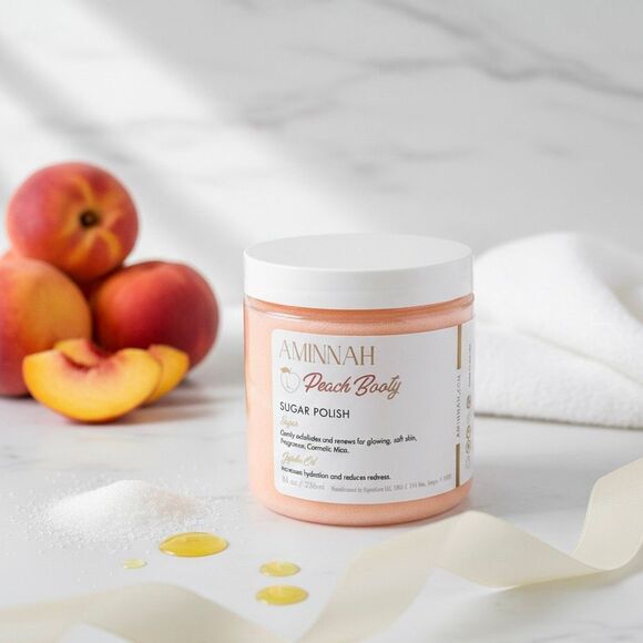 Aminnah Skin Renewing Peach Sugar Scrub for Soft, Glowing Skin Made In USA - Picture 2 of 4
